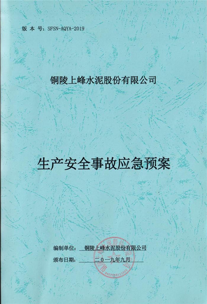 2019年铜陵(ling)上峰水泥(ni)股份有限公司生产安(an)全事故应(ying)急预案